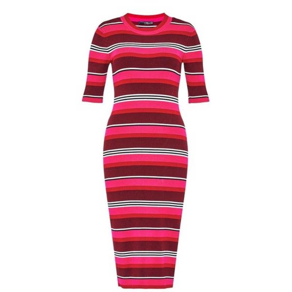 Hallhuber Womens Dress Size Small Pink Striped Knitted Bodycon Half Sleeves